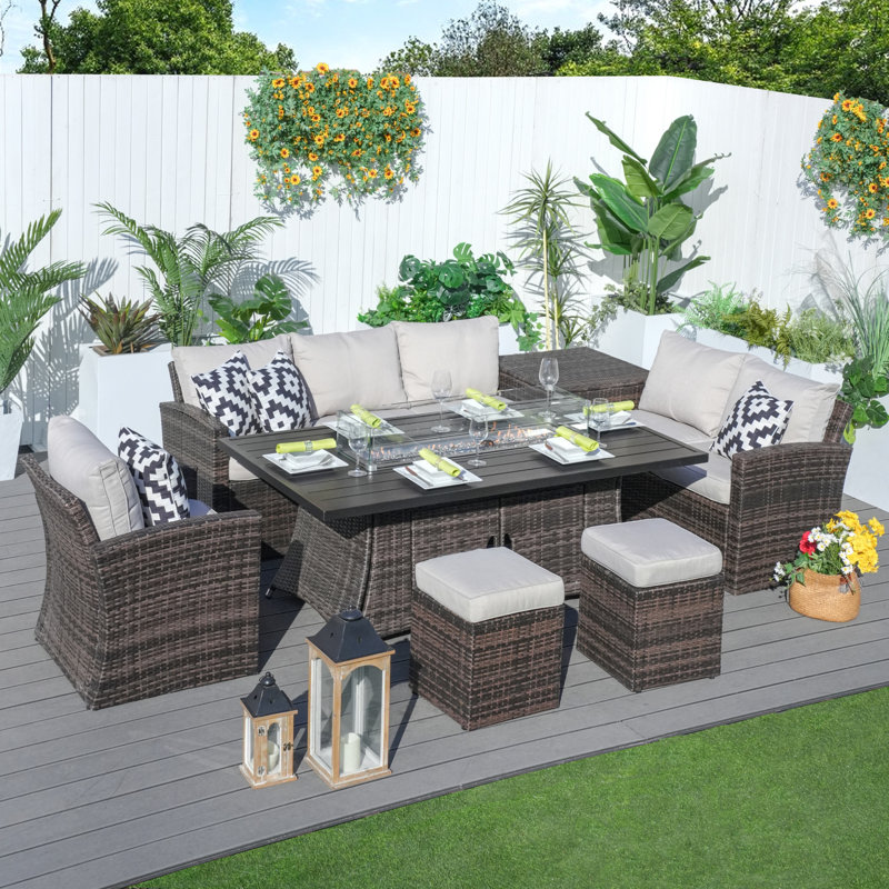 7 Piece Rattan Multiple Chairs Seating Group with Cushions